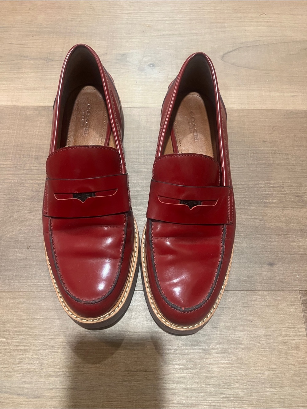 Coach Men's Burgundy Leather Penny Loafers